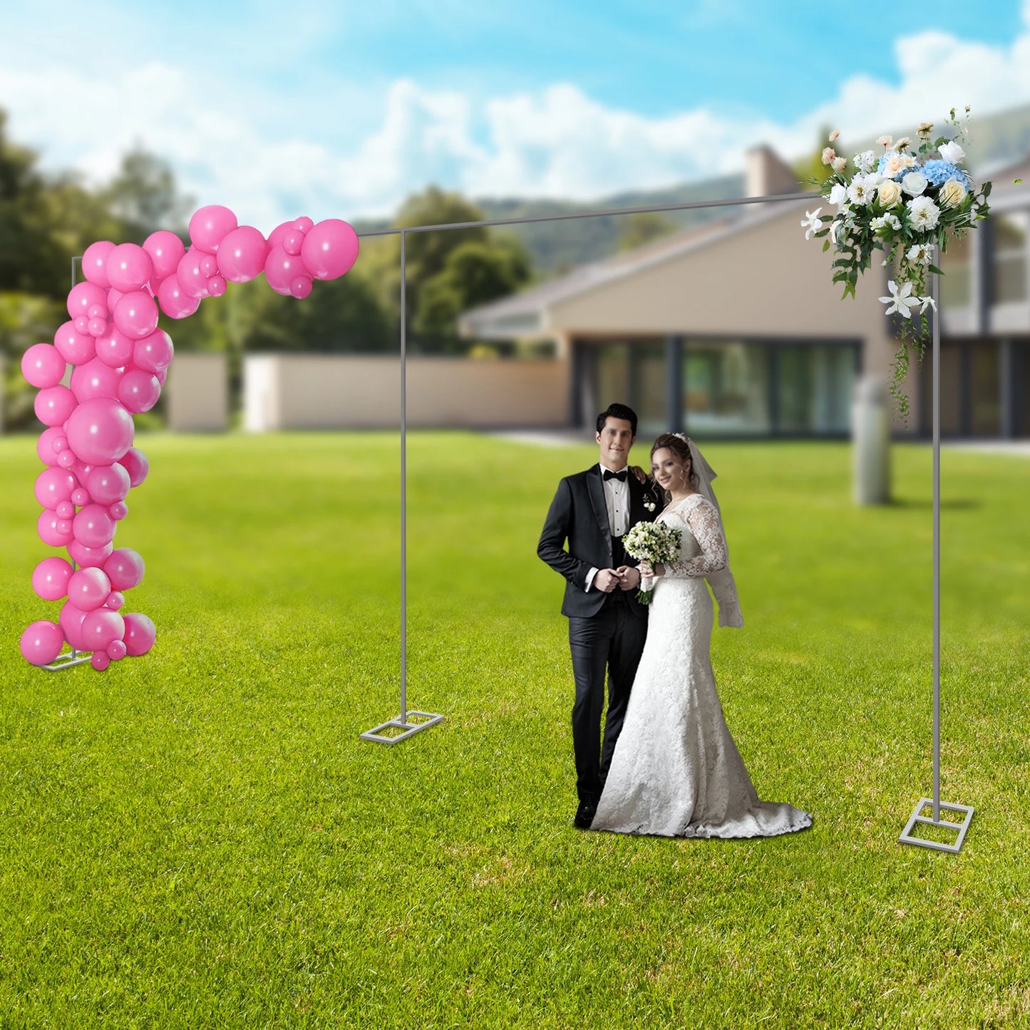 Heavy Duty Wedding Backdrop Stand Arch Frame For Stage 6m By 3m Galvanized Iron Free Standing With Three Bases