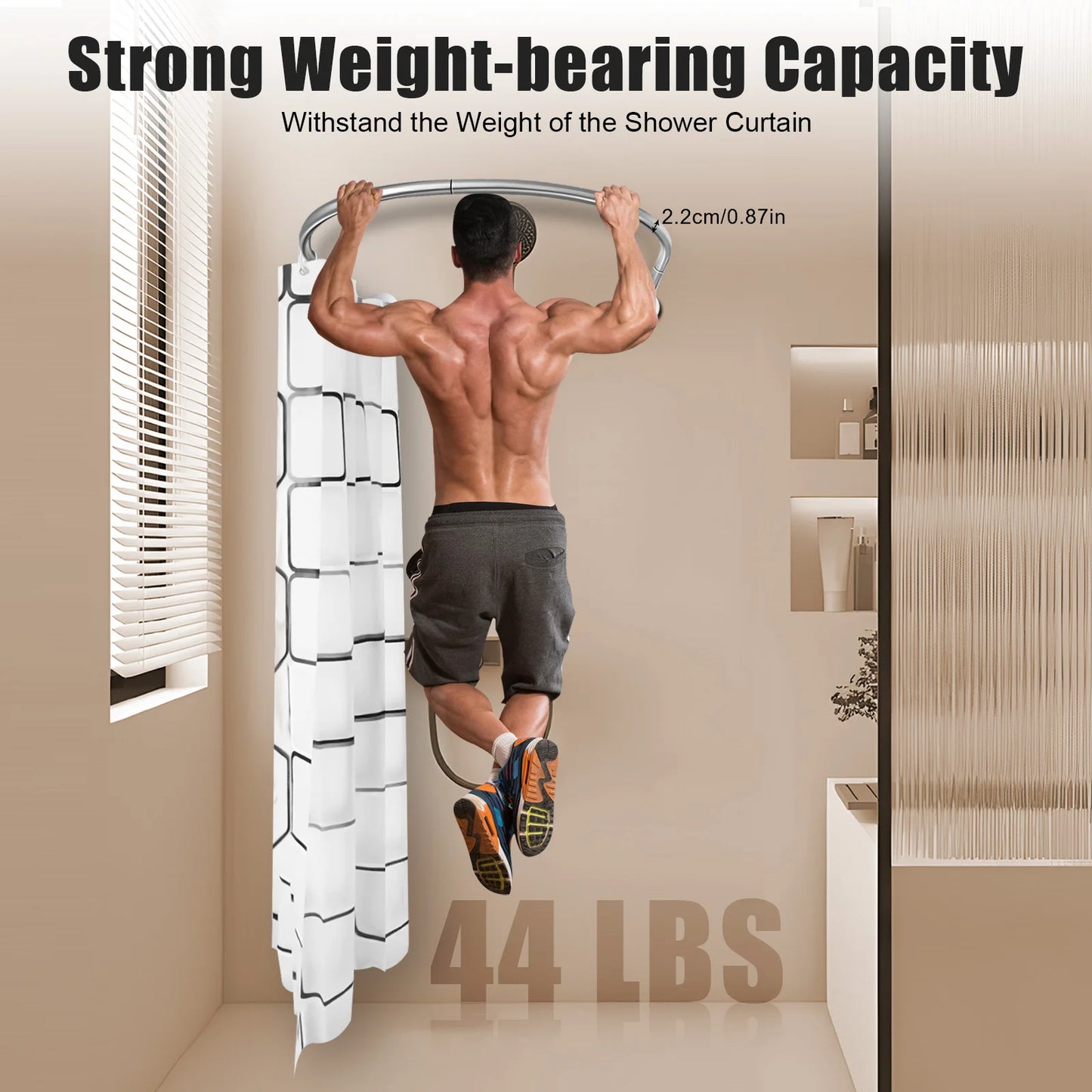 Extendable U Shaped Shower Curtain Rod Set Punch Free Bathroom Adjustable 0.9 to 1.3 m Includes Polyester Curtain
