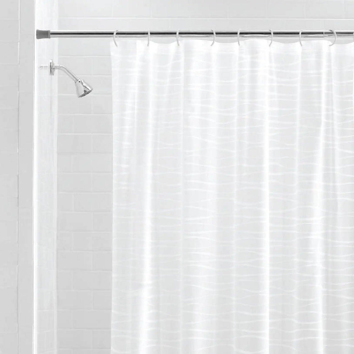 Waterproof Striped Shower Curtain With 12 Hooks And Weighted Hem