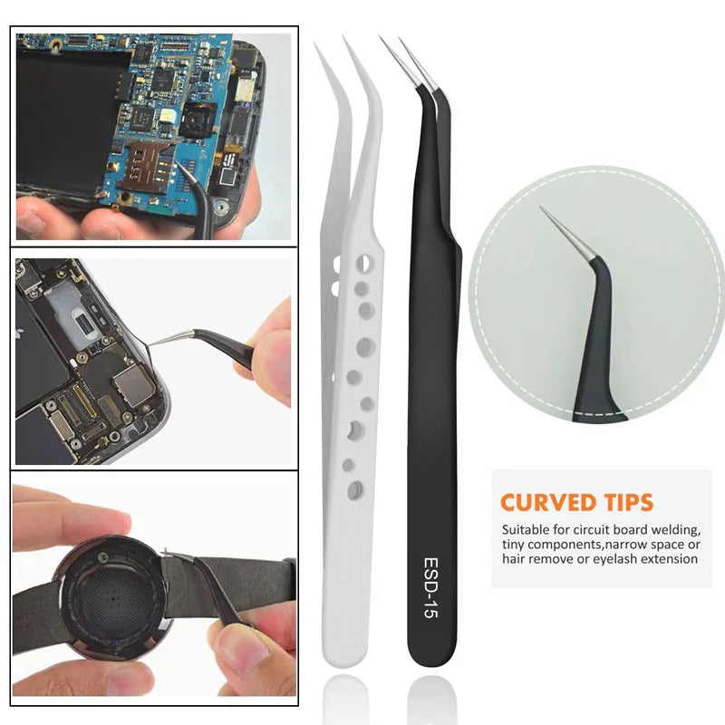 9 Pcs Stainless Steel Anti-Static Precision Tweezers Set