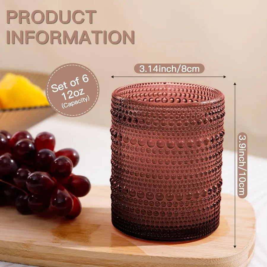 Vintage Hobnail Drinking Glasses Set of 6, Embossed Water Tumbler 12oz, Kitchen amp Bar Beaded Glass Cups, Beverage Glass Cups f