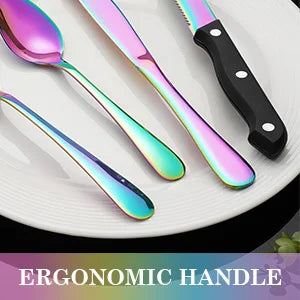 KOOMADE 24 pcs rainbow  Silverware Set Service For 4 Stainl Steel Flatware Serving Set Cutlery Set Knife Fork And Spoon