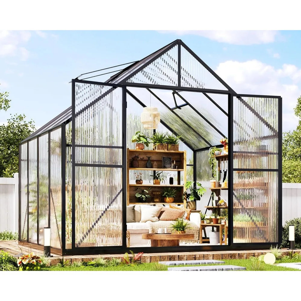 Polycarbonate Greenhouse With Aluminum Frame And Dual Doors