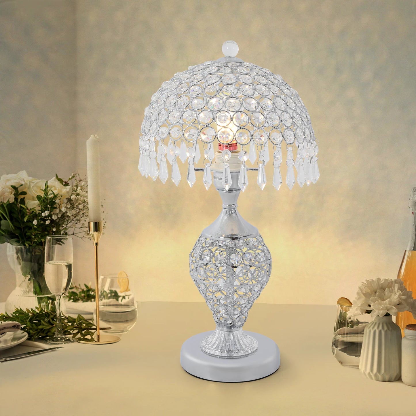Crystal Table Lamp With Iron Frame And LED Bulbs