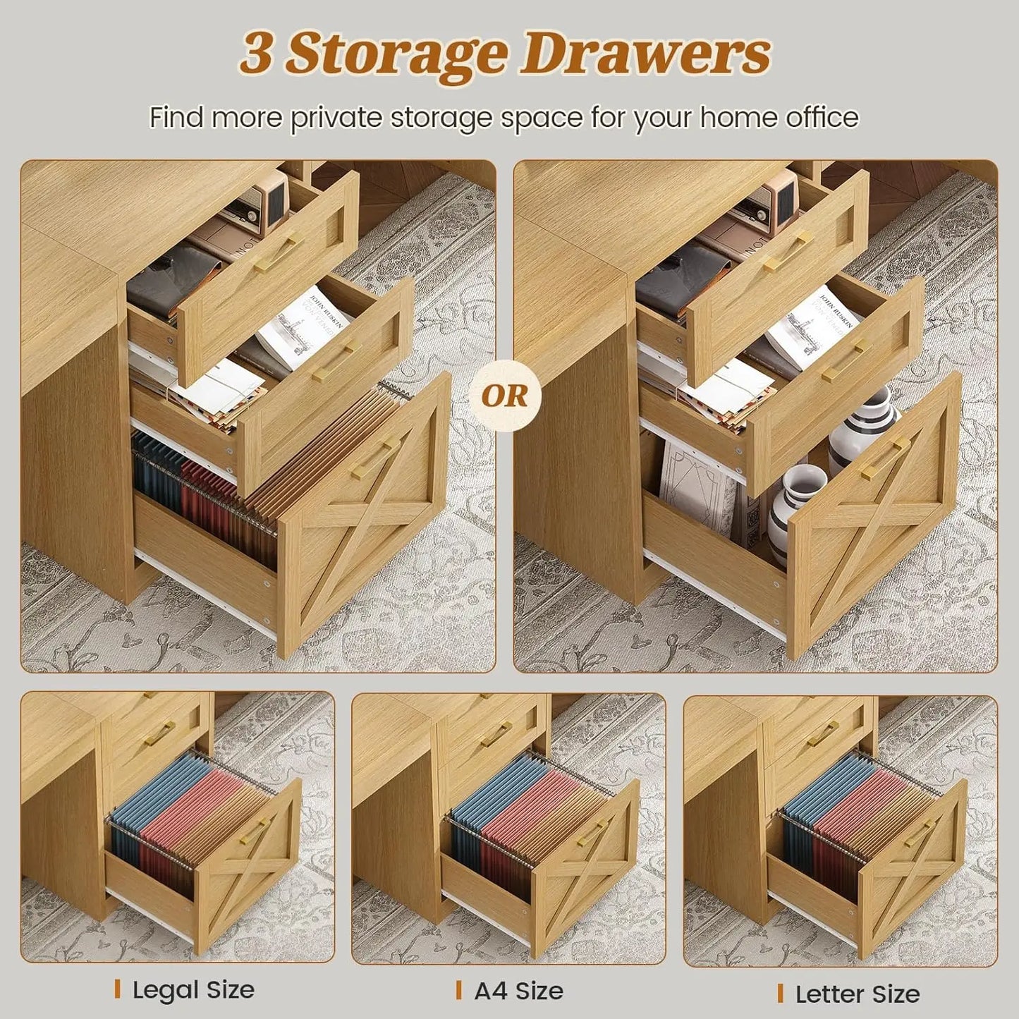 Farmhouse Office Desk For Two With Drawers And Printer Stand 96.5 Inch Wide Double Work Surface