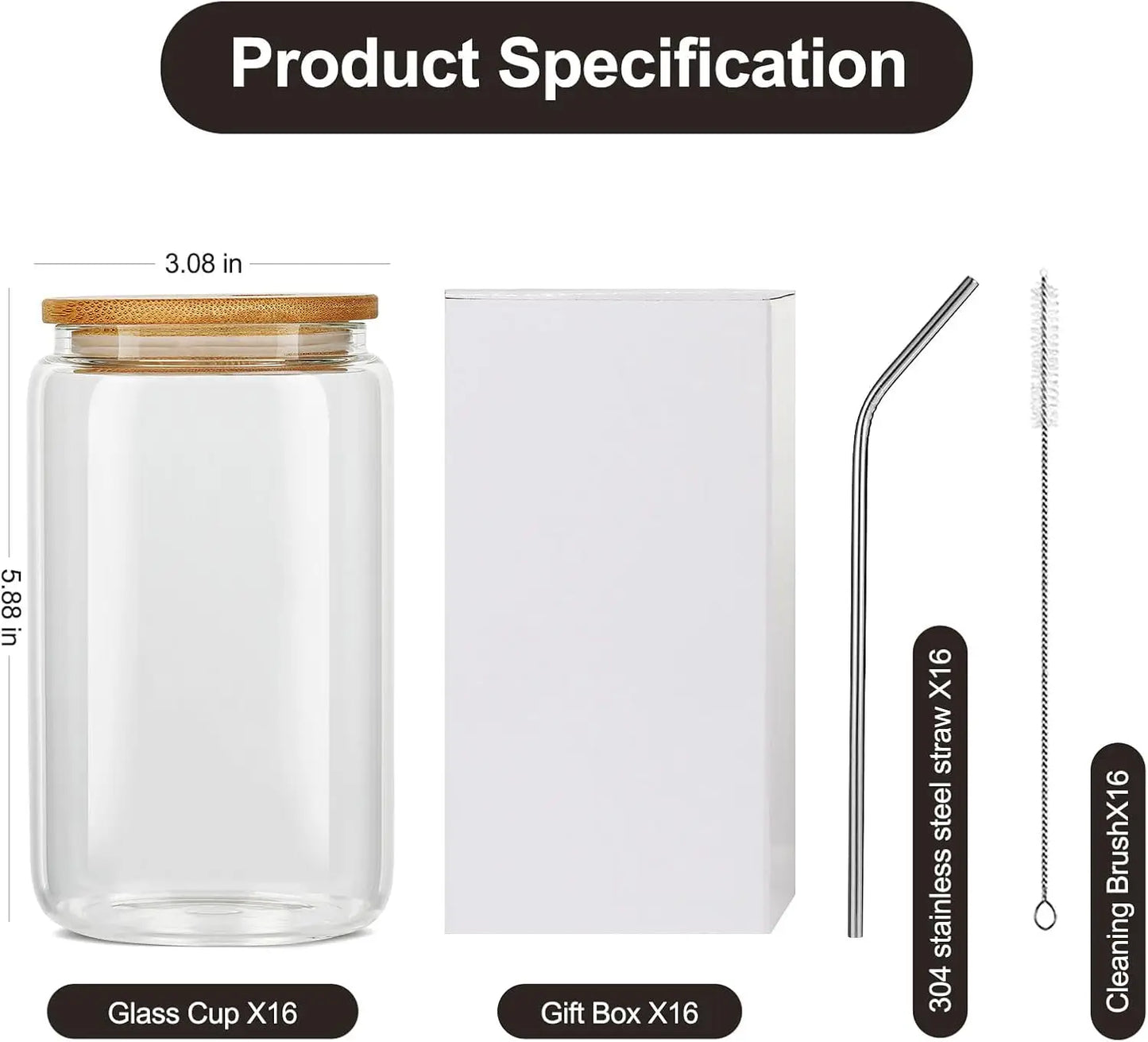 16 Piece Glass Cup Set With Bamboo Lids And Reusable Straws For Hot Or Cold Beverages BPA Free Tumblers