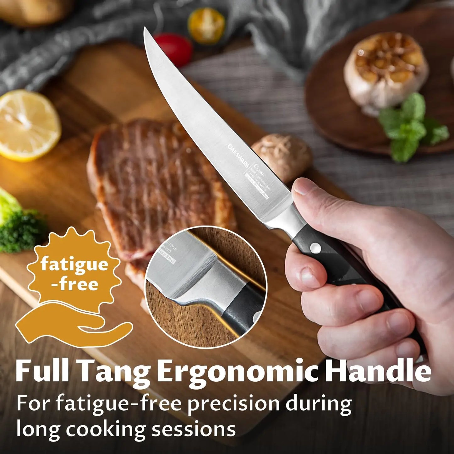 Steak Knife Set Of 8 With Beech Block Durable German Non Serrated Stainless Steel Knives For Kitchen