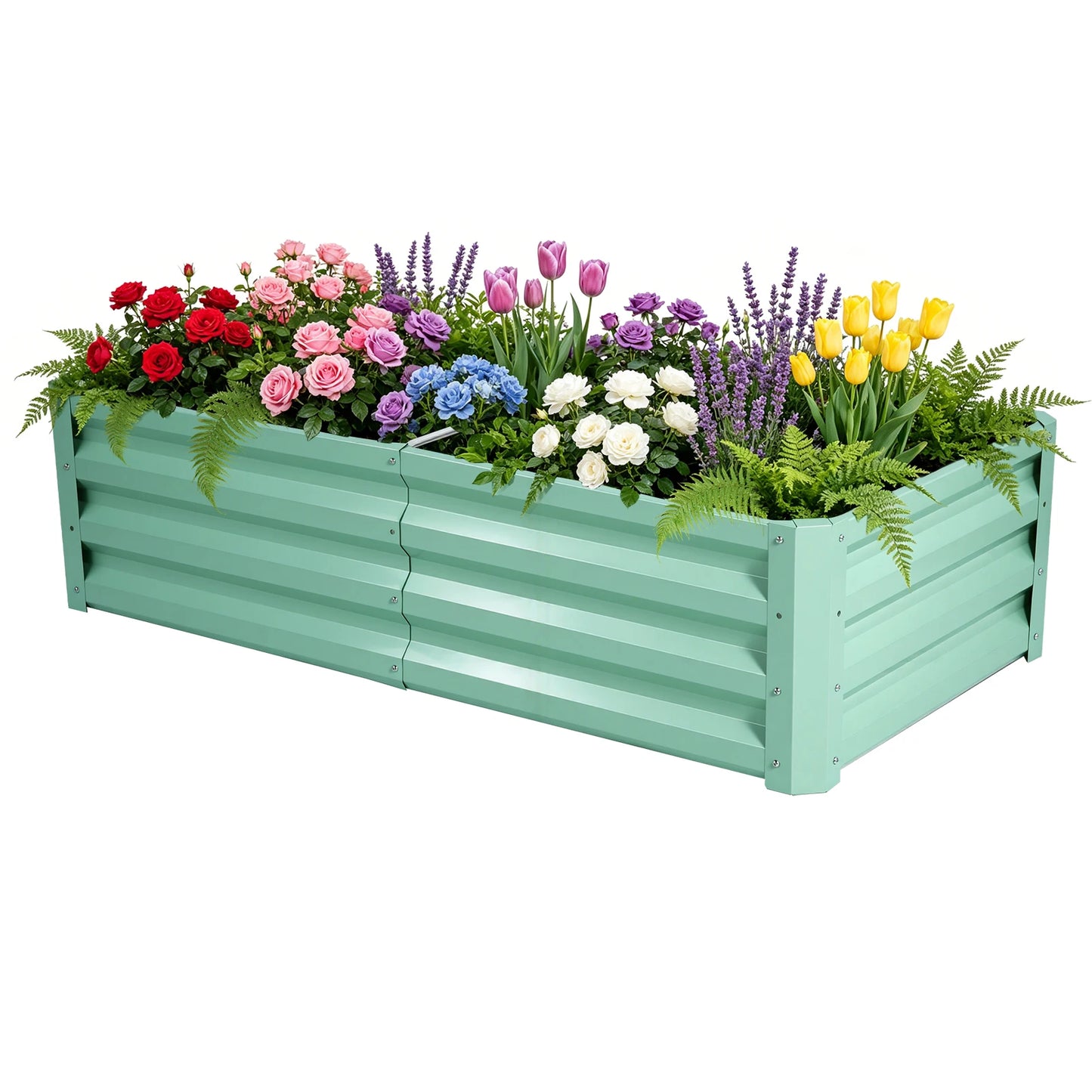 Galvanized Raised Garden Bed Planter Box For Outdoor Planting Rustproof Durable Heavy Duty Rectangular Design