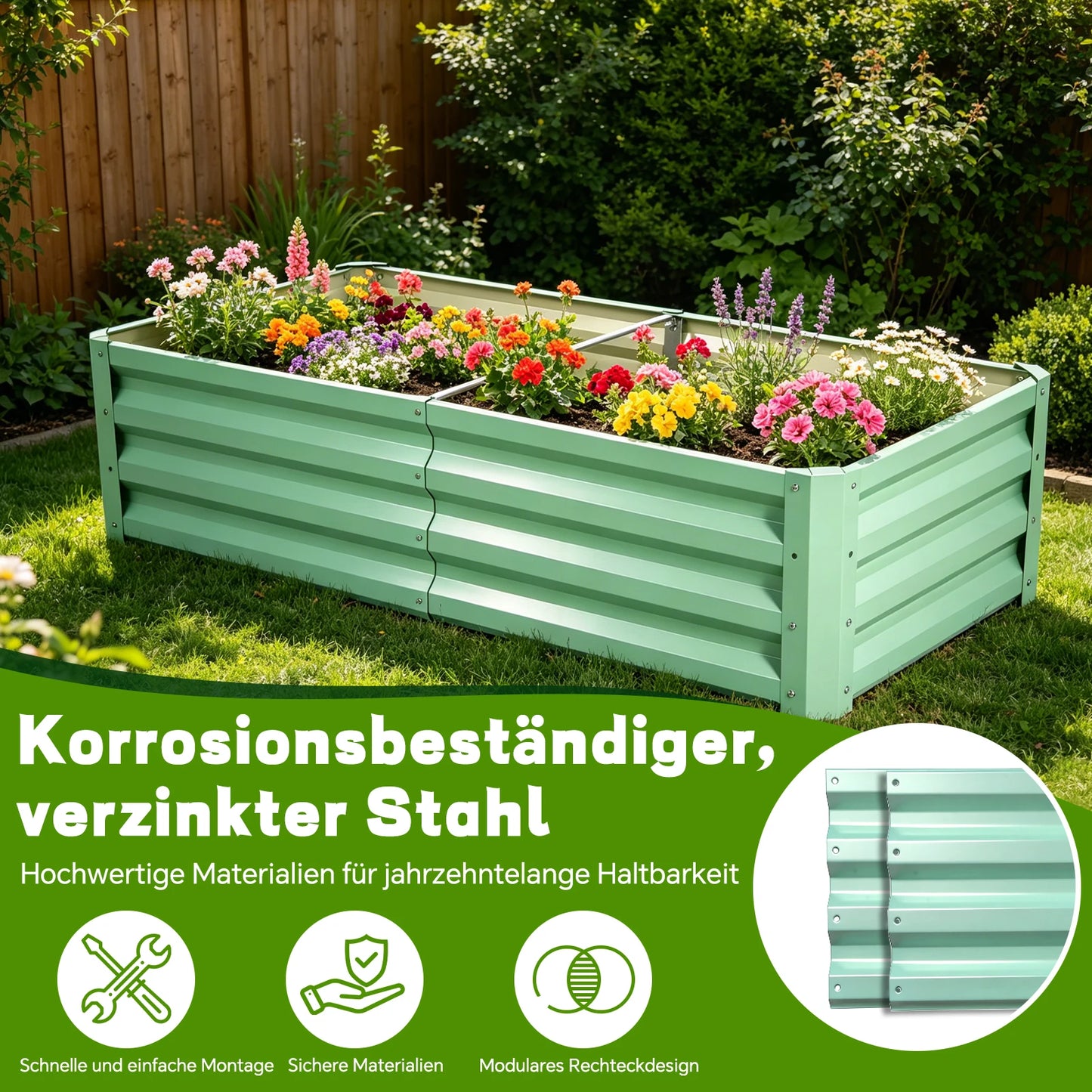 Galvanized Raised Garden Bed Planter Box For Outdoor Planting Rustproof Durable Heavy Duty Rectangular Design