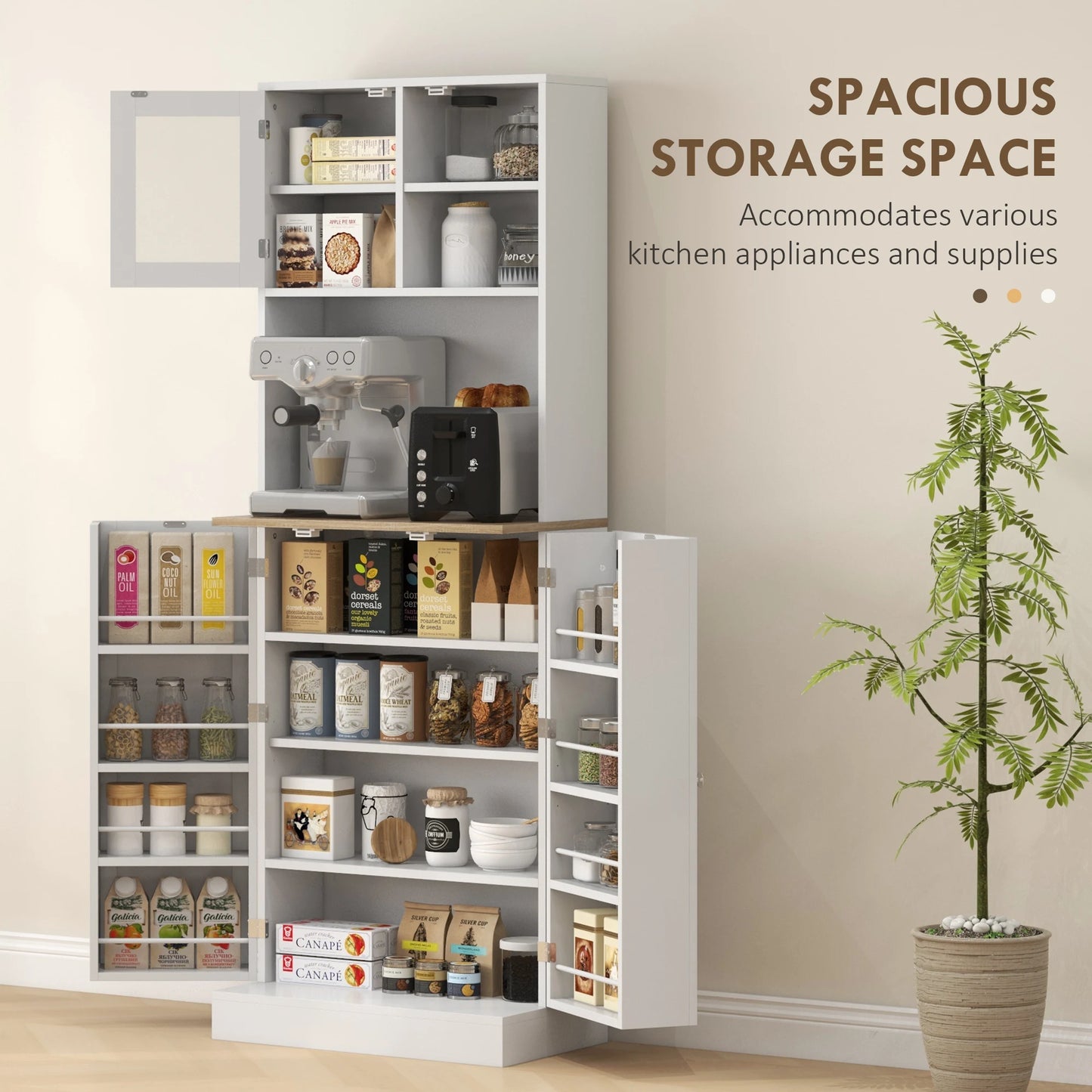 HOMCOM Kitchen Pantry Storage Cabinet With Microwave Stand For Modular Kitchen Organization