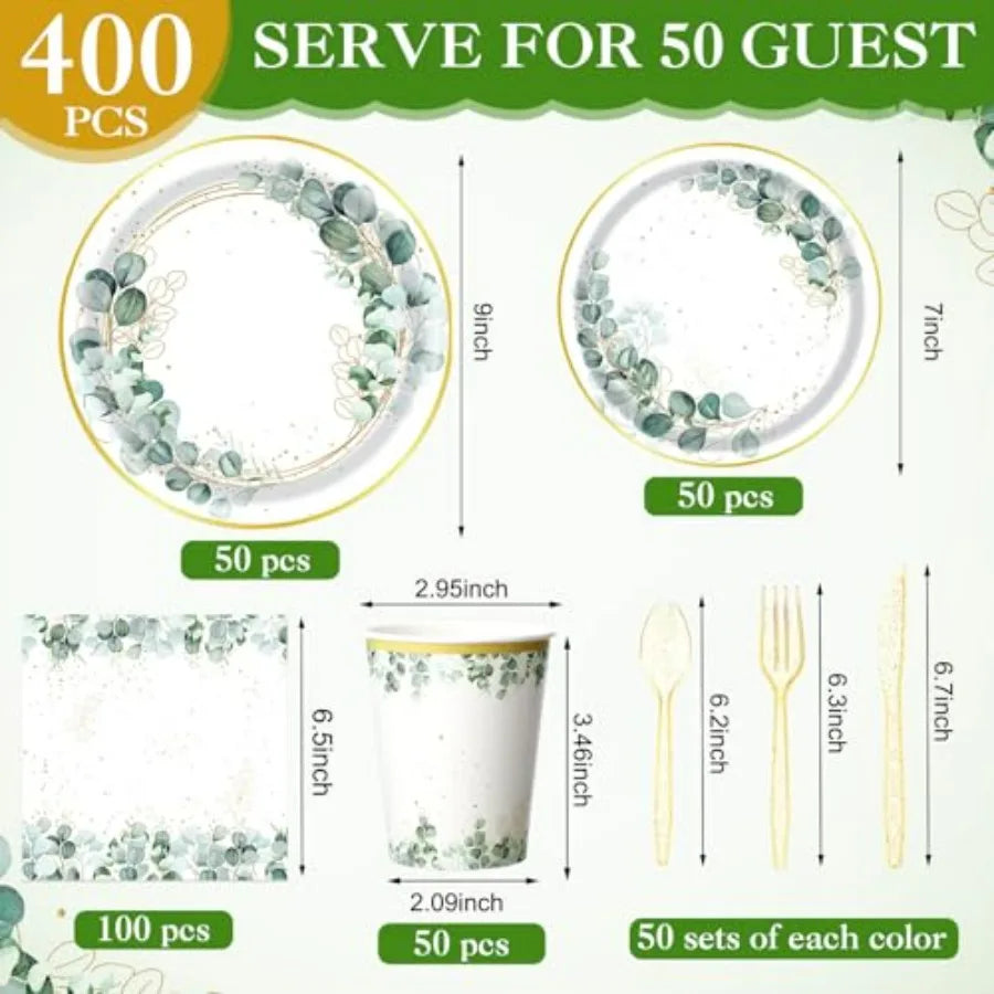 Disposable Party Tableware Set For 50 Guests With Plates And Napkins All In One Coverage Leak Resistant PVC