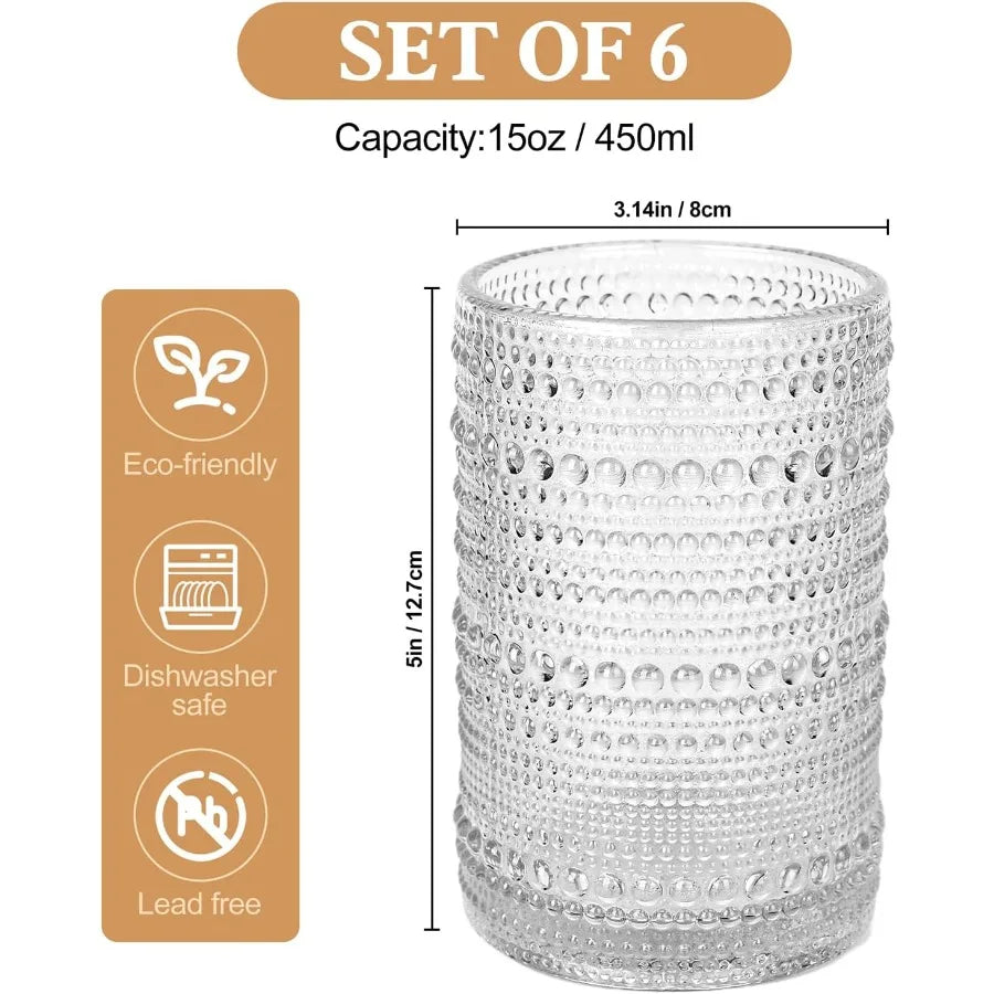 Hobnail Glass Cups Set Of Six DishwasherSafe Embossed CrystalClearPattern Glassware