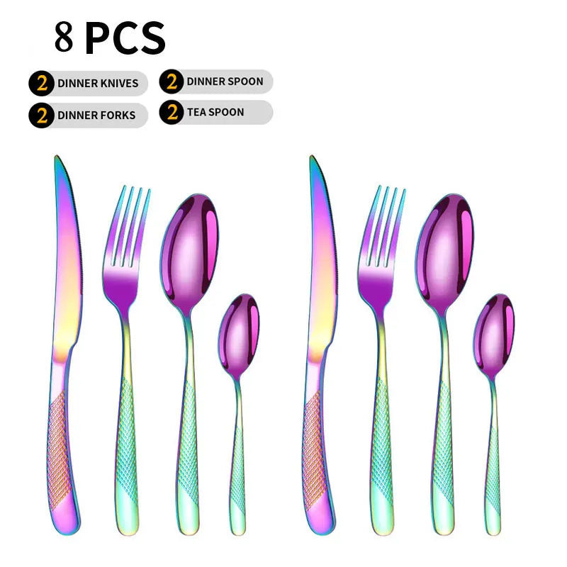 Pioggia Stainless Steel Cutlery Set For Four Person Everyday Dining With Silver Gold Coating And Mirror Bullion Finish