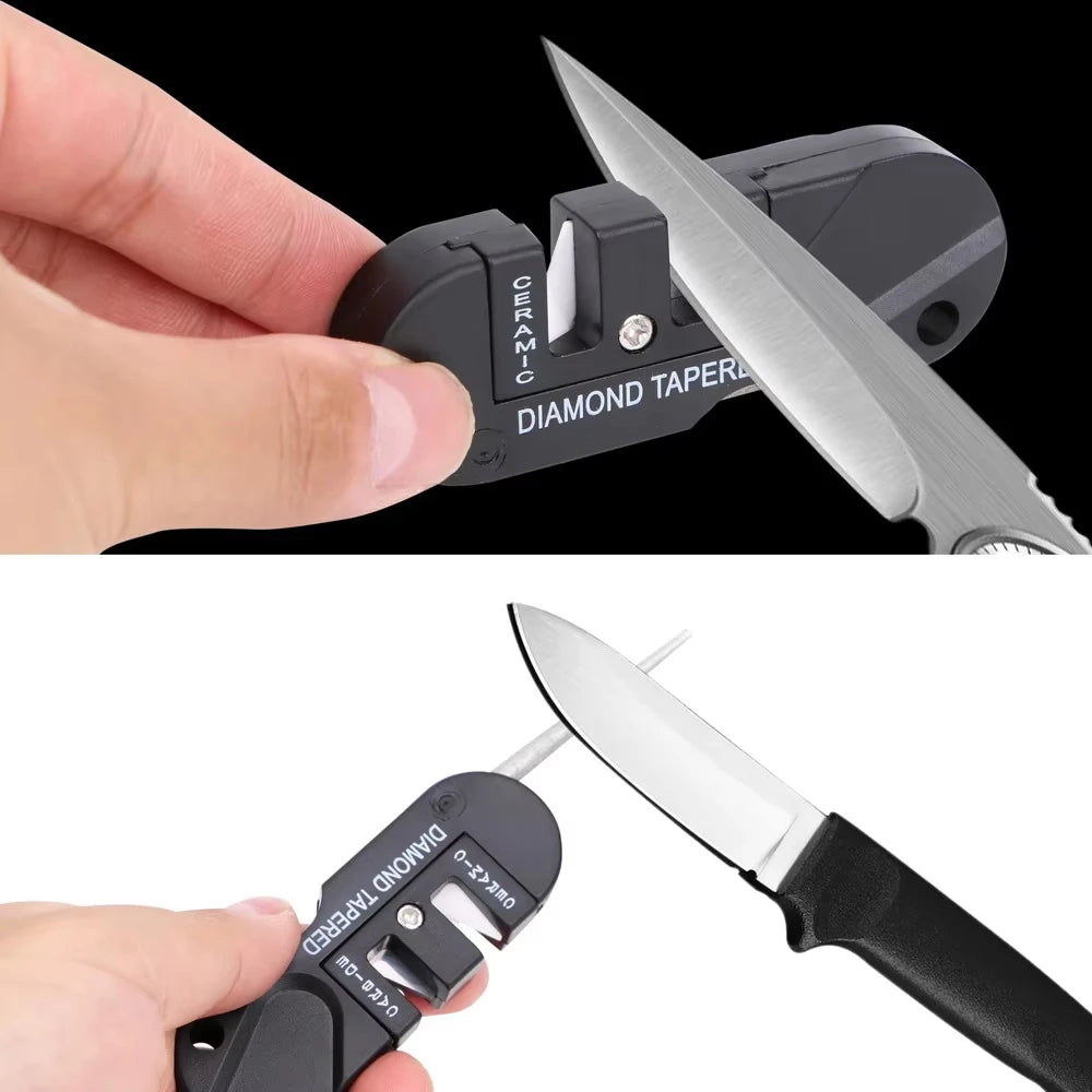 4 In 1 Portable Knife Sharpener With Tungsten Carbide Ceramic Slots And Diamond Rod