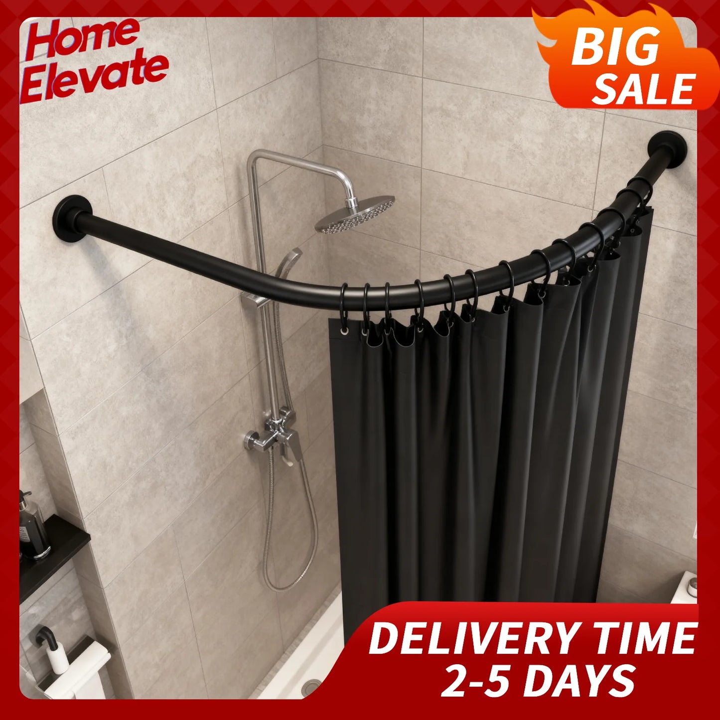 Telescopic L-Shape Shower Curtain Rail No-Drilling Corner Install Stainless Steel