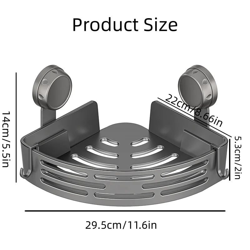 Easy Install Shower Corner Rack, 3-Tier Storage with Suction Cups & Hooks - Keeps Bathroom Dry and Organized