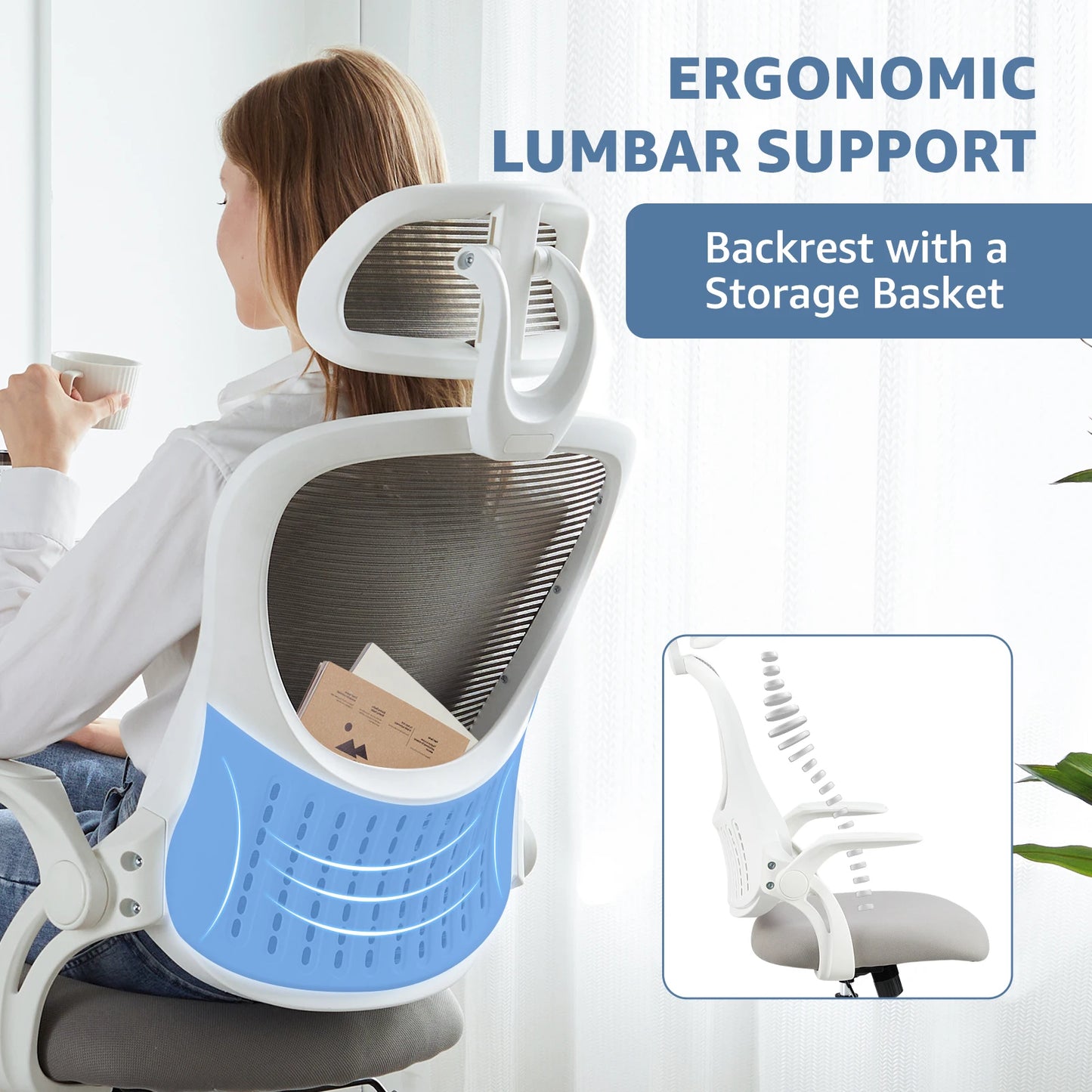 JHK Ergonomics Mesh Office Chair With Flip-Up Arms