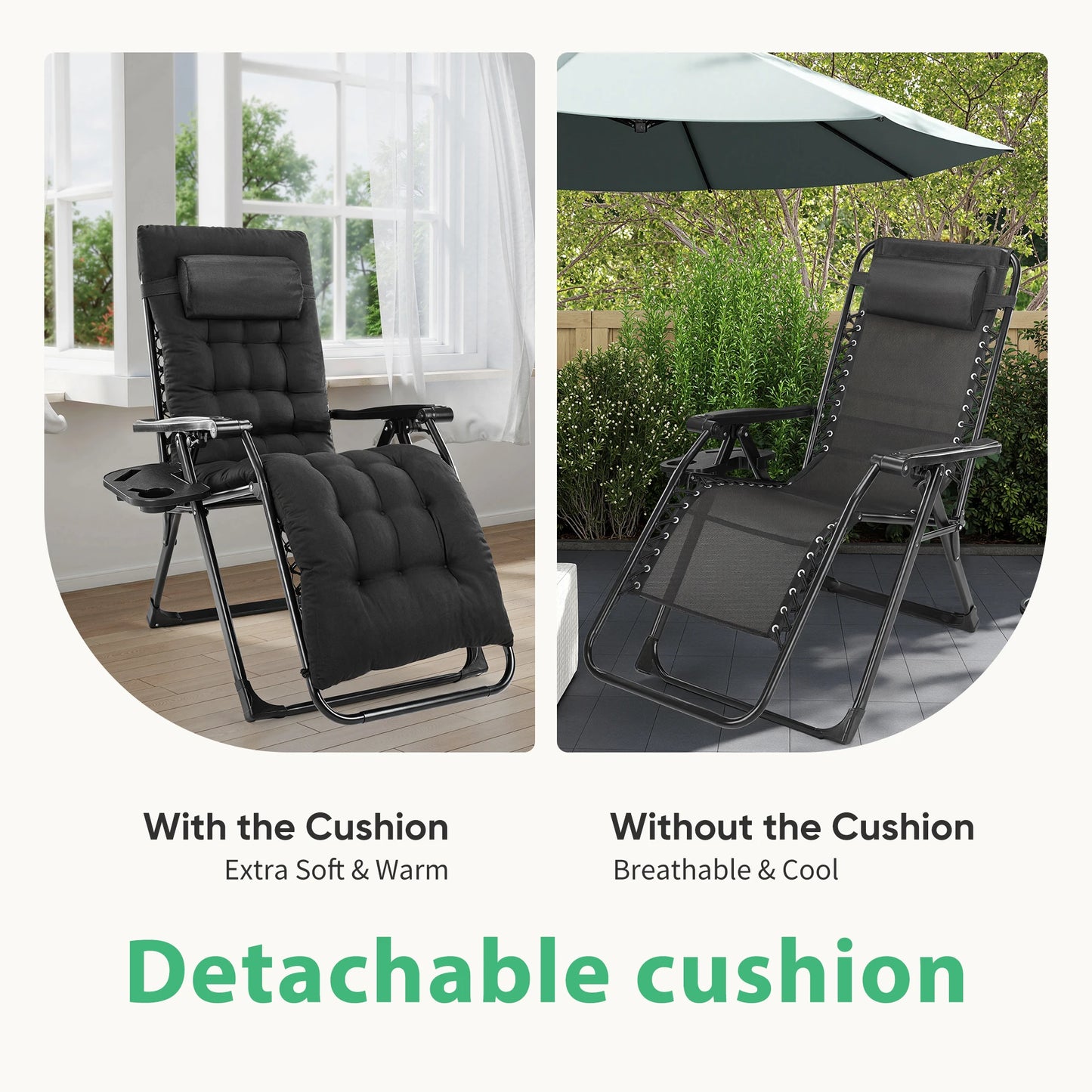 JHK Zero Gravity Recliner Folding Outdoor Lounge Chair 440 Lb Weight Capacity For Camping Beach Poolside Lawn