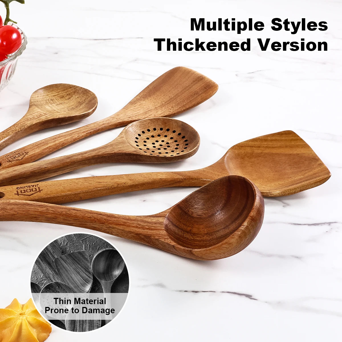 Five Piece Ergonomic Wooden Kitchen Utensils Set for Comfortable Cooking and Easy Prep