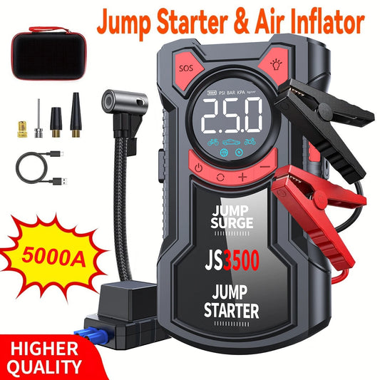 5 In 1 Jump Starter And Air Pump With Digital Tire Inflator For Cars And SUVs Portable Emergency Kit