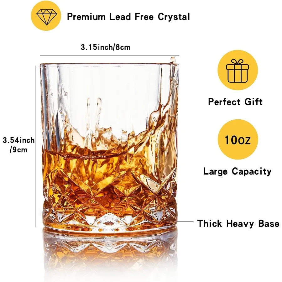 Whiskey Glass Set Of 4 Lead Free Crystal Old Fashioned Rocks Glasses For Bourbon Cognac Irish Whisky