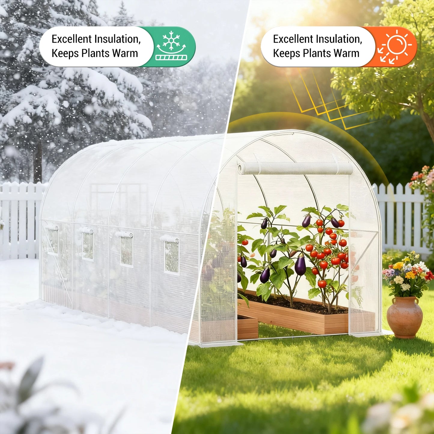 Outdoor Greenhouse Walkin Tunnel With Screen Door and Zipper