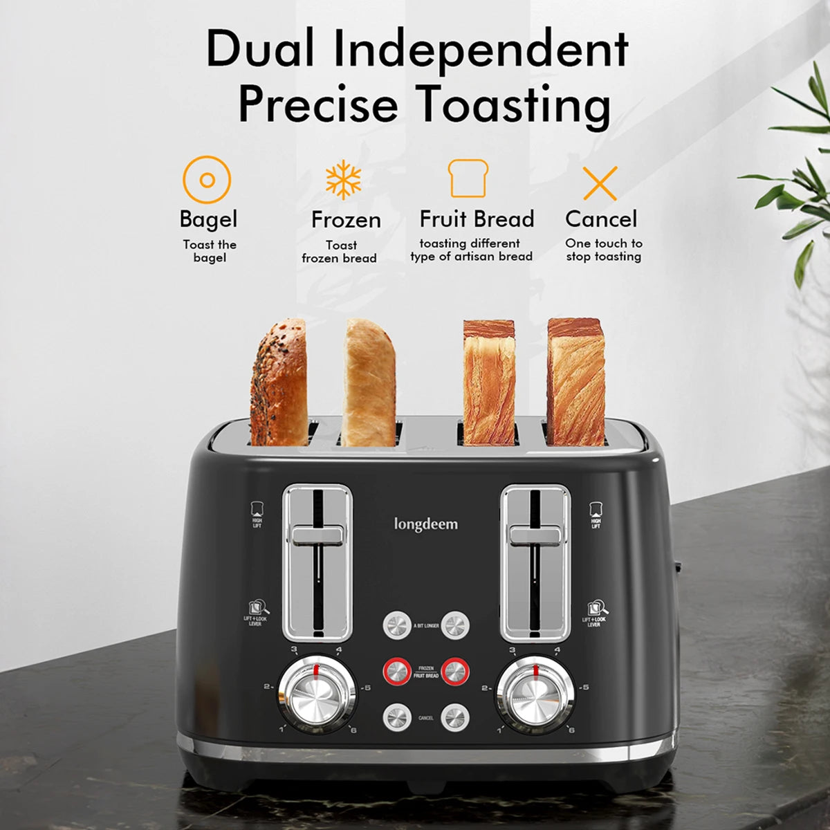 SIFENEBread Toaster With Six Settings Stainless Steel