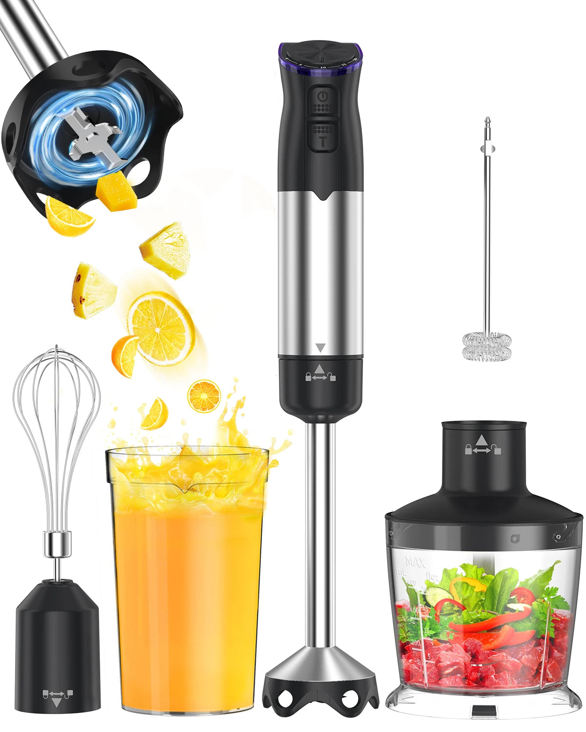 ZHIYU 1000W Electric Immersion Handheld Blender Five In One Kitchen Appliance With Stainless Steel Blades