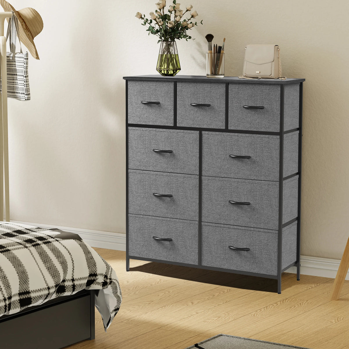JHK Modern 9 Drawer Fabric Storage Wardrobe Organizer TV Stand