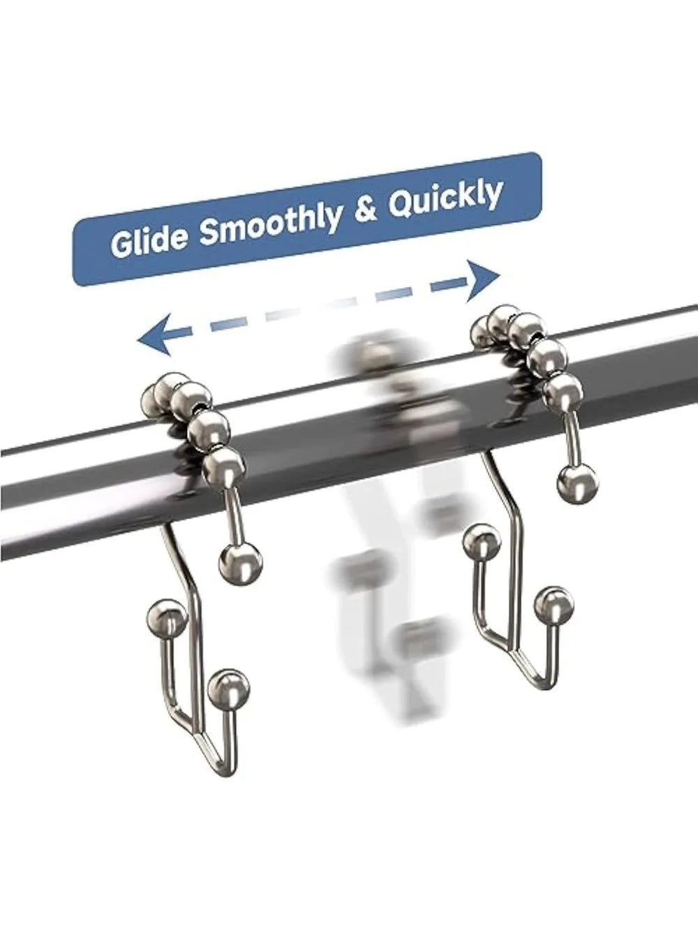 Metal Shower Curtain Hooks With Double Glide Roller Bearings Rust Resistant Nickel Finish