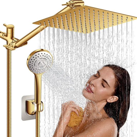Rainfall And Handheld Shower Combo With Adjustable Arm And Five Spray Settings System