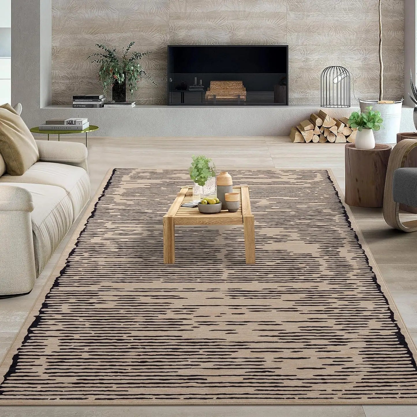 HiMISSH Modern Stripe Rug Non Slip Low Pile Living Room