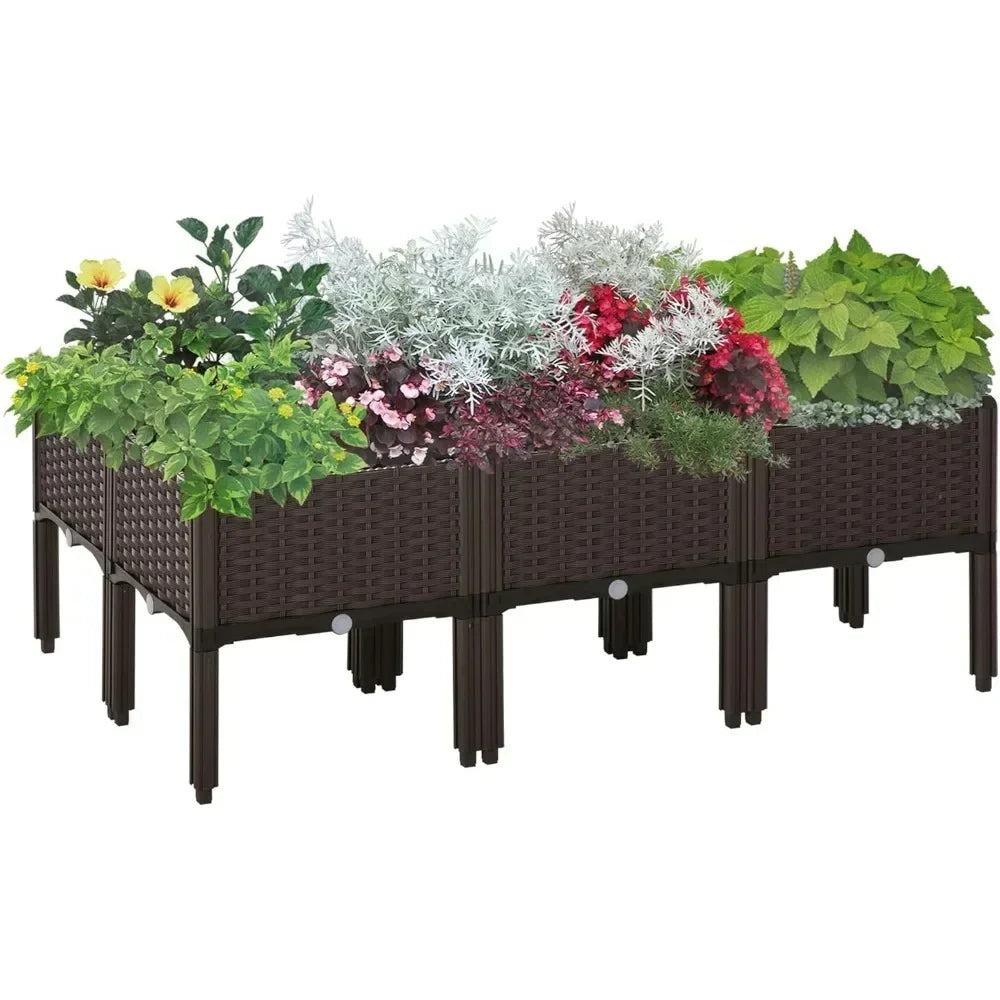 Self Watering Elevated Garden Bed Kit With Six Planter Boxes For Patios And Balconies Modular And Weatherproof