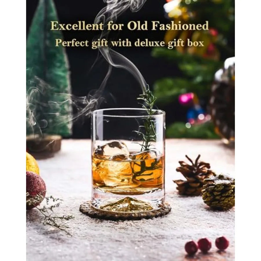 Hand Blown Crystal Double Old Fashioned Glasses For Whiskey Rocks With Thick Base
