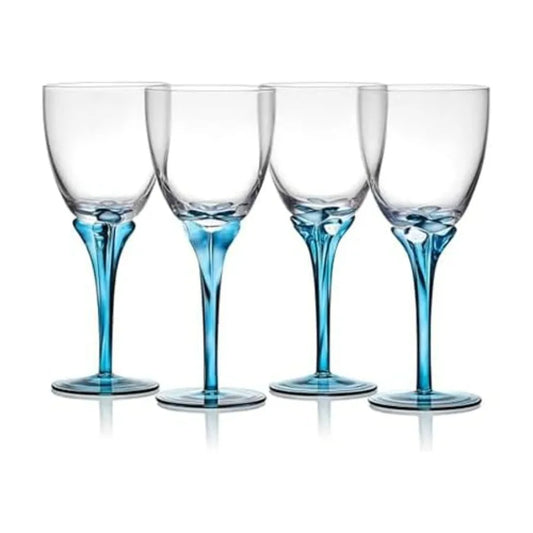 Fitz and Floyd Jardin Set of 4 Blue Floral Wine Glasses 14 Ounce Elegant Tableware for Dining and Entertaining Perfect for Home