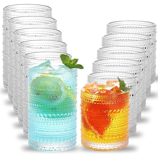 Hobnail Drinking Glasses Set Of 12 Clear Embossed Glassware For Water Juice And Cocktails