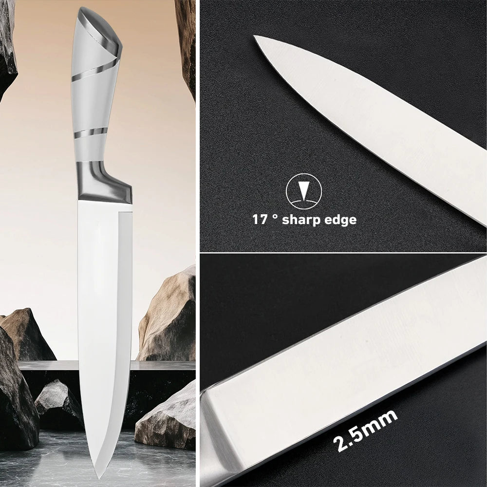 MDHAND 9pcs Kitchen Knife Block Set Sharp Stainless Steel Sharp Cutlery with Rotatable Storage Stand Scissors and Sharpener