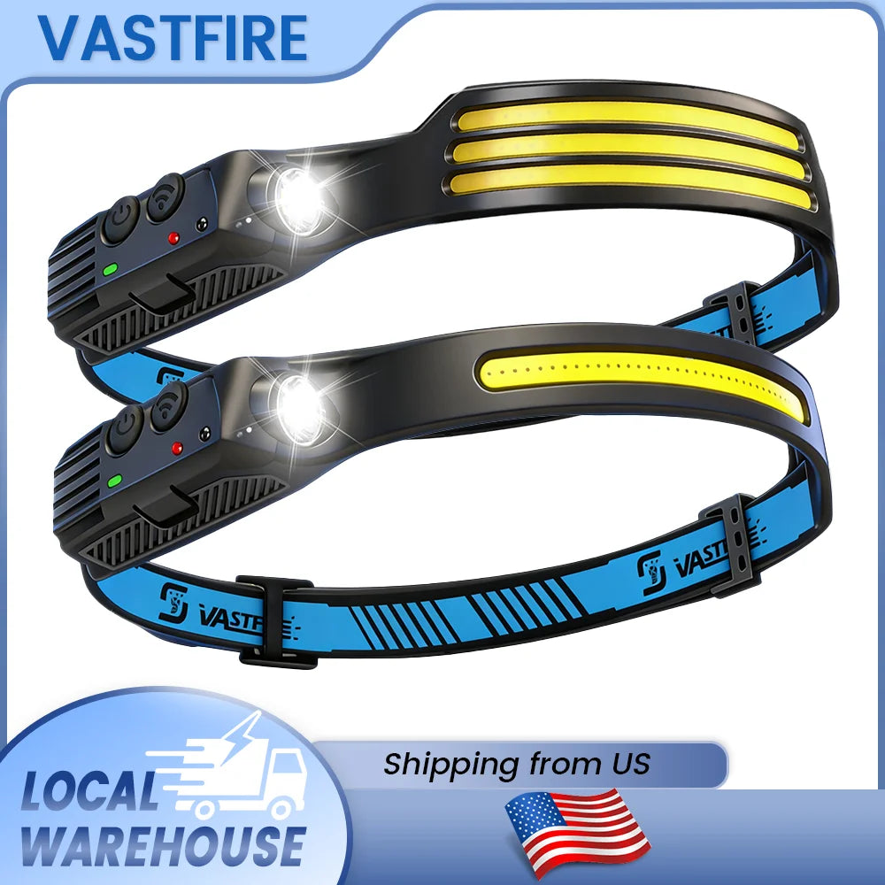 Vastfire COB LED Headlamp 350 Lumens USB Rechargeable Outdoor Camping Light