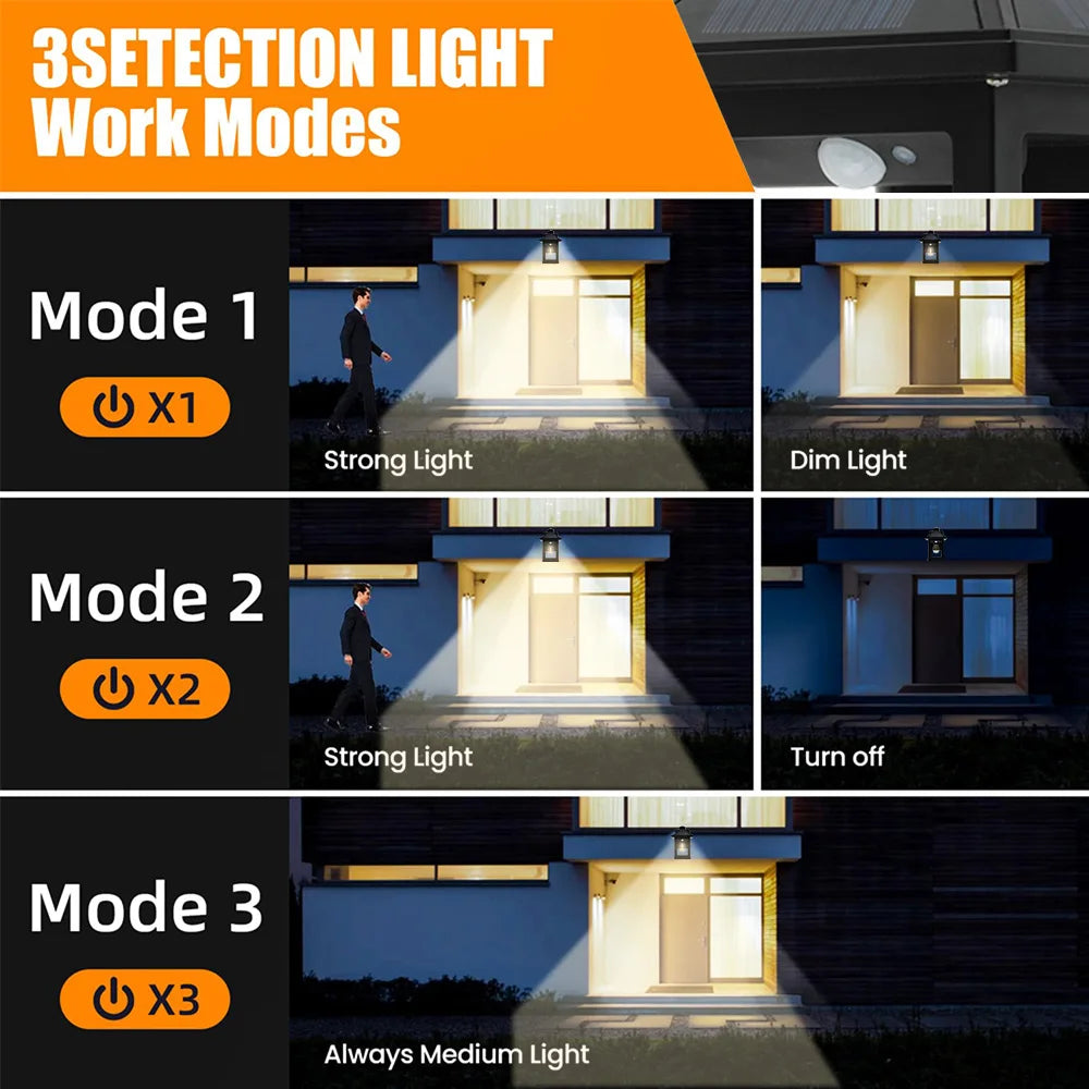 Solar Powered Wall Lanterns 2 Pack Motion Sensor Dusk To Dawn LED Sconce Lights For Exterior Front Porch