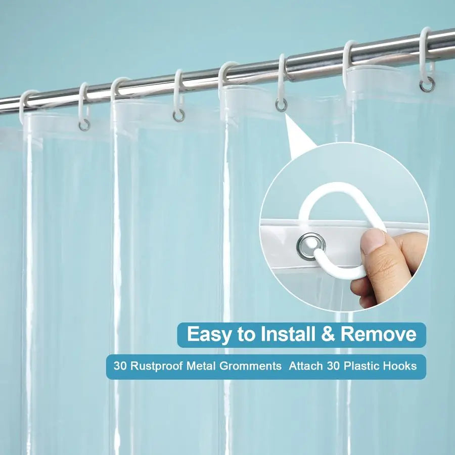 Clawfoot Tub Clear Shower Curtain Encloses Three Sides Water Resistant PEVA 180 By 70 Inches With Free Hooks Included