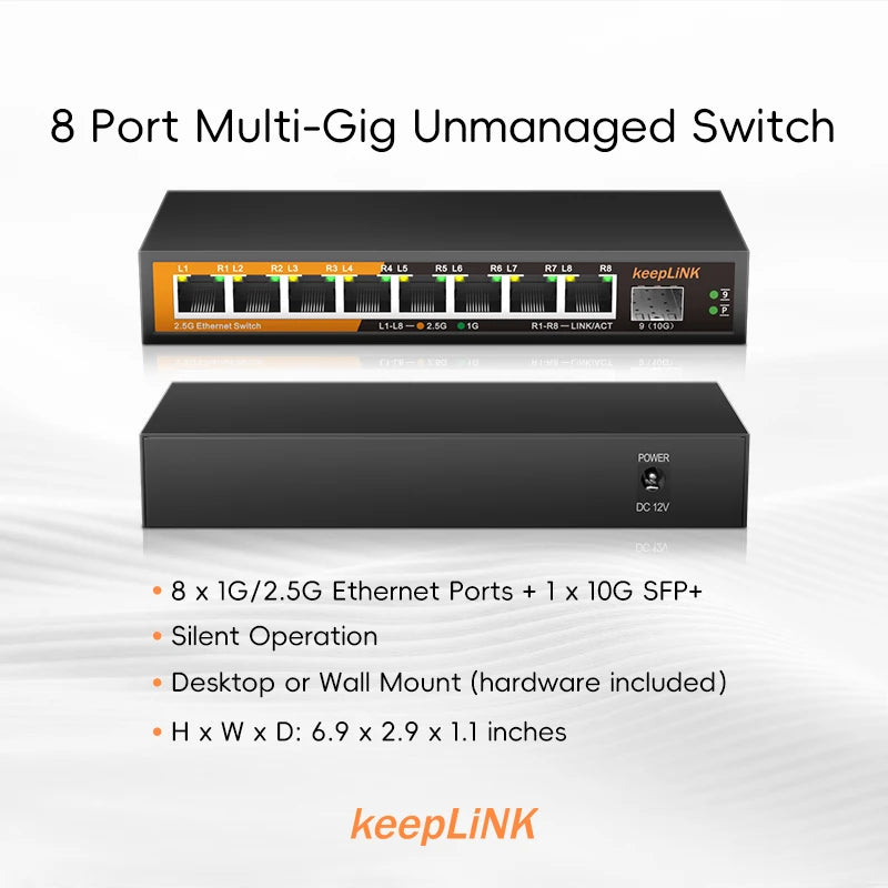 KeepLiNK 9 Port Multi Gigabit Switch With 2 5G Copper RJ45 Ports And 10G SFP Plus Uplink