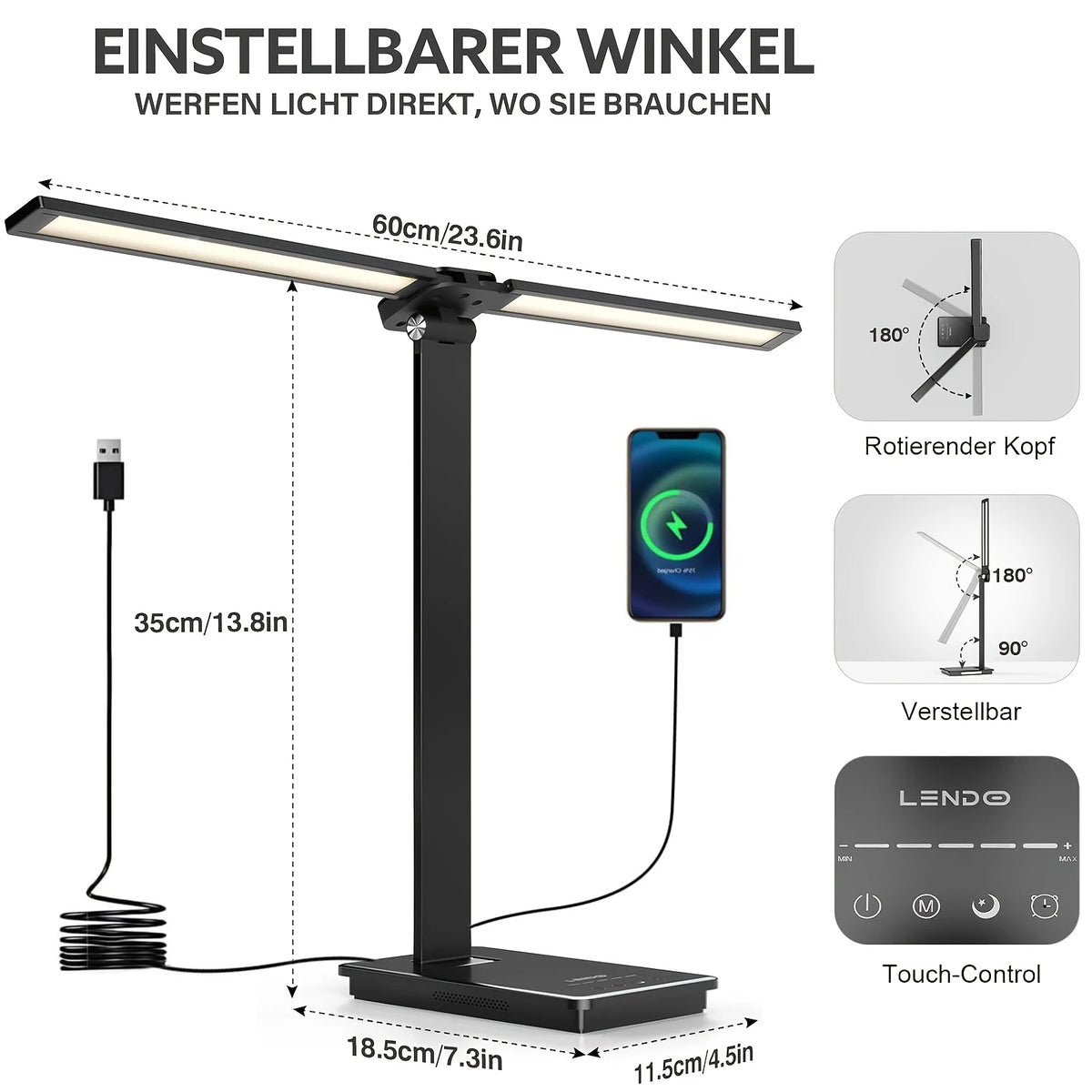 Dumiloo Dual Arm Led Desk Lamp Dimmable Reading Light Flicker Free