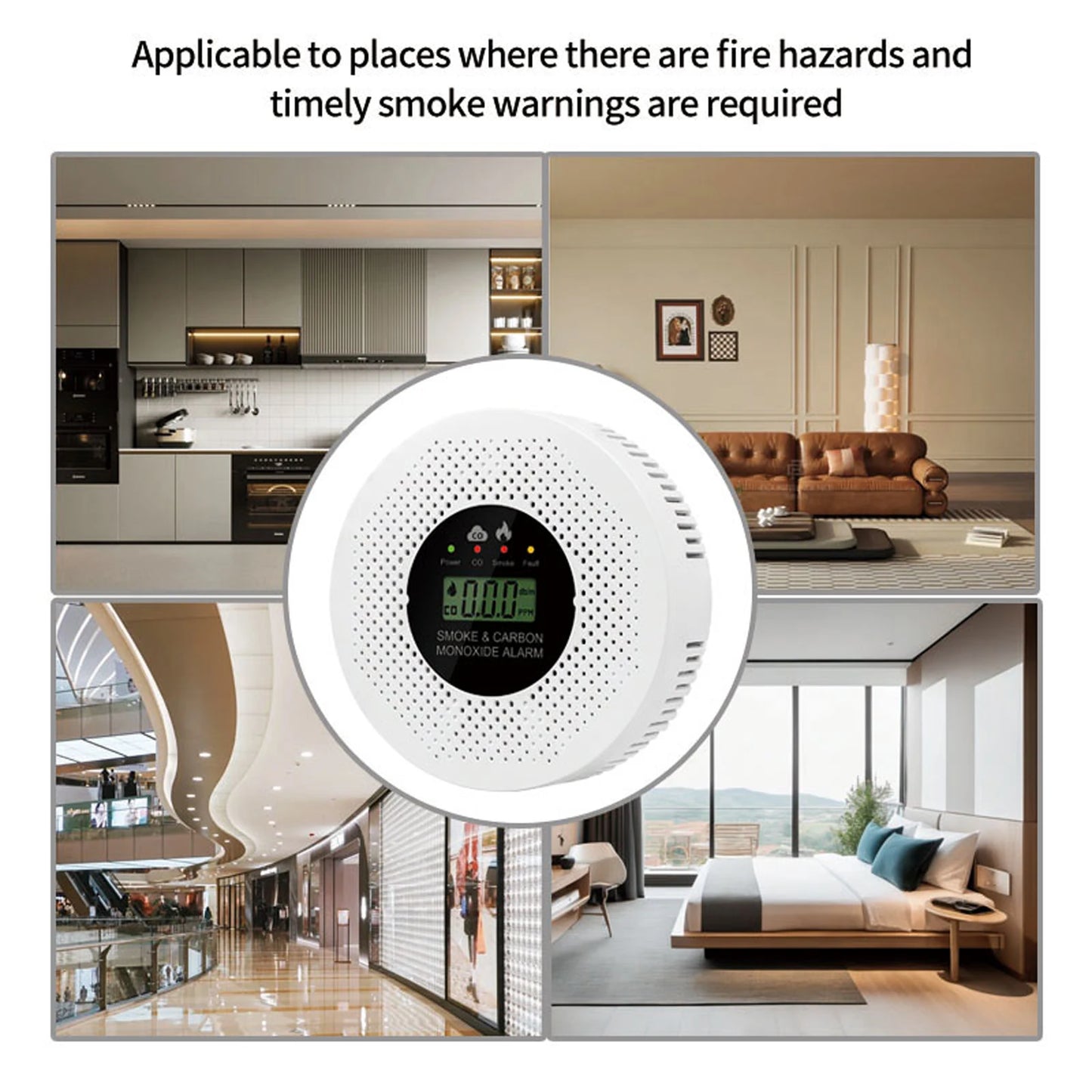 APWIKOGER 2 In 1 Smoke And Carbon Monoxide Detector With LCD Display And Fast Response Sensors