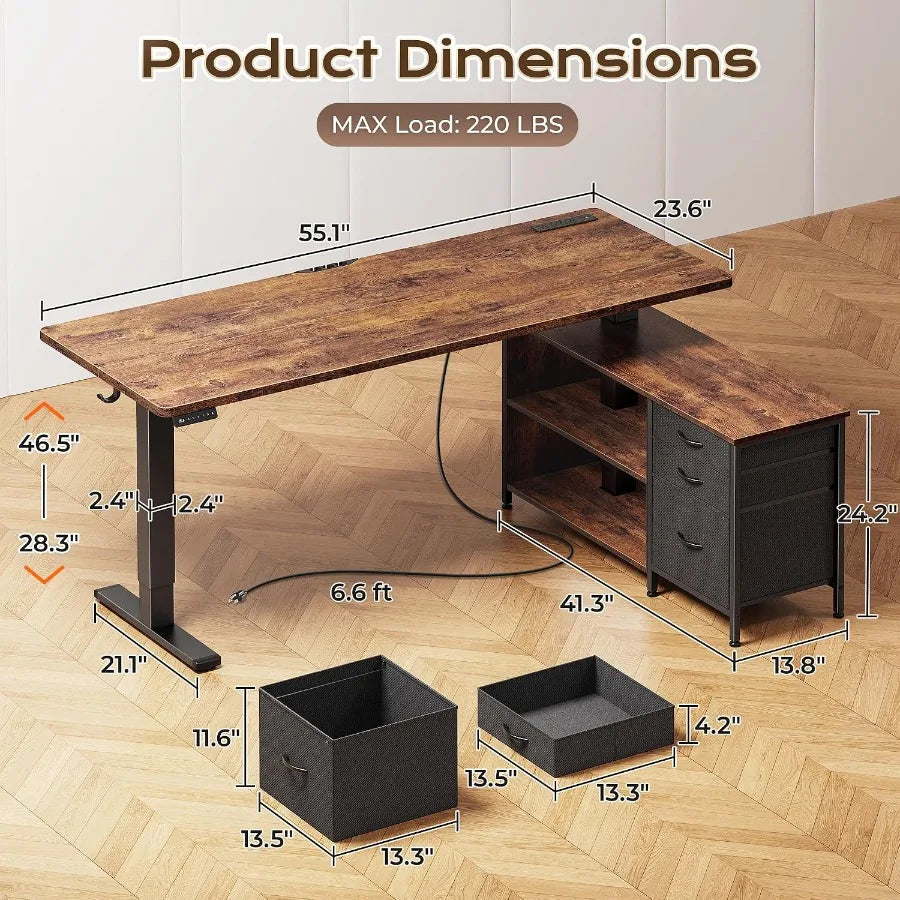 Standing Desk With Outlets Storage Cabinet Shelves And Drawers For Home Office