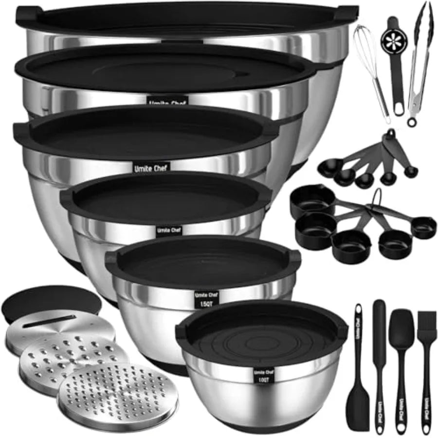 Heavy Duty Stainless Steel Mixing Bowl Set With Lid And Grater For Kitchen Prep Versatile Dishwasher Safe