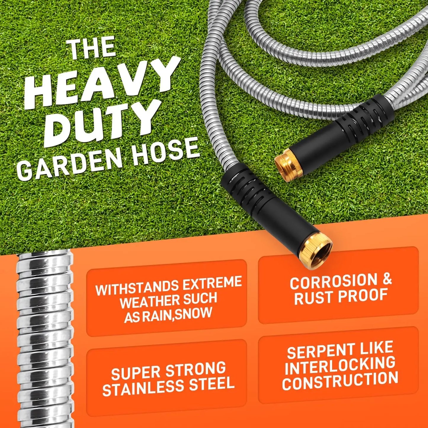 Stainless Steel Garden Hose with 10 Function Adjustable Spray Nozzle