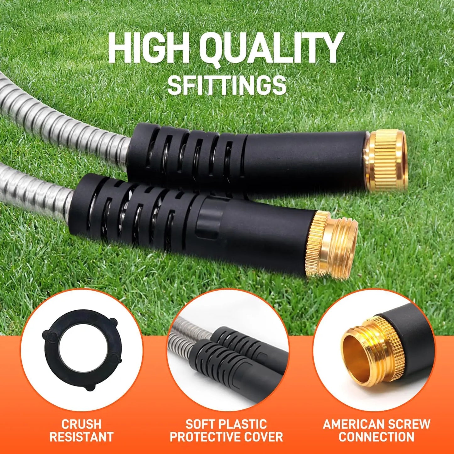 Stainless Steel Garden Hose with 10 Function Adjustable Spray Nozzle