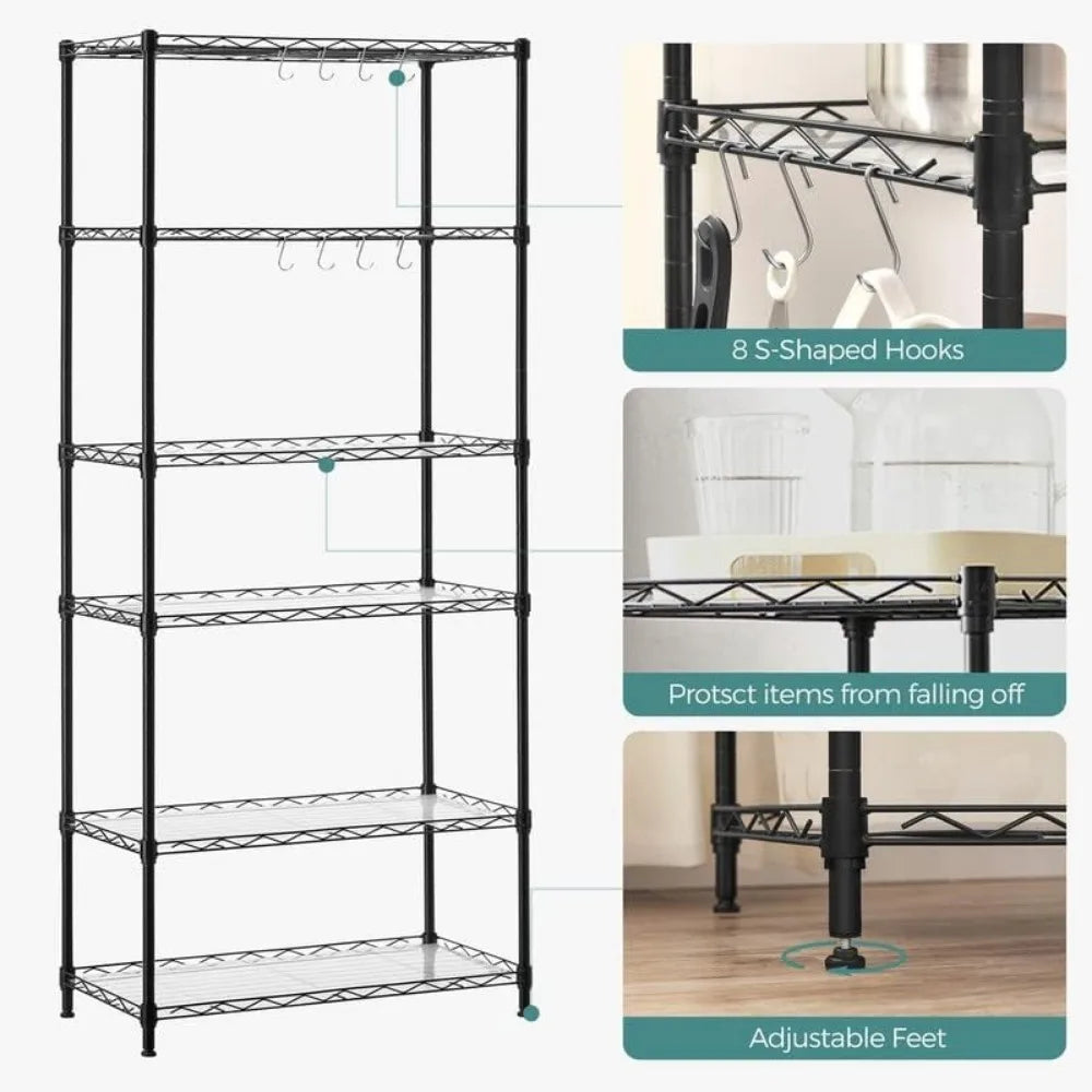Six-Tier Wire Storage Shelves Unit With Adjustable Shelves