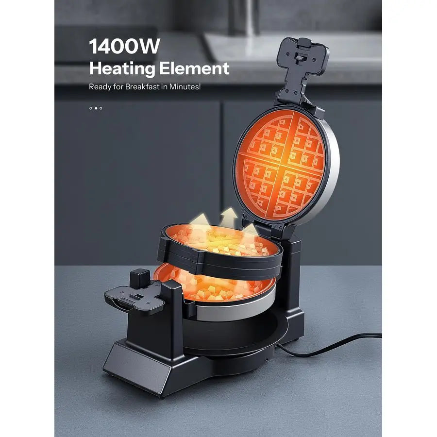 Belgian Waffle Maker Nonstick Rotating Waffle Iron With Double Flip