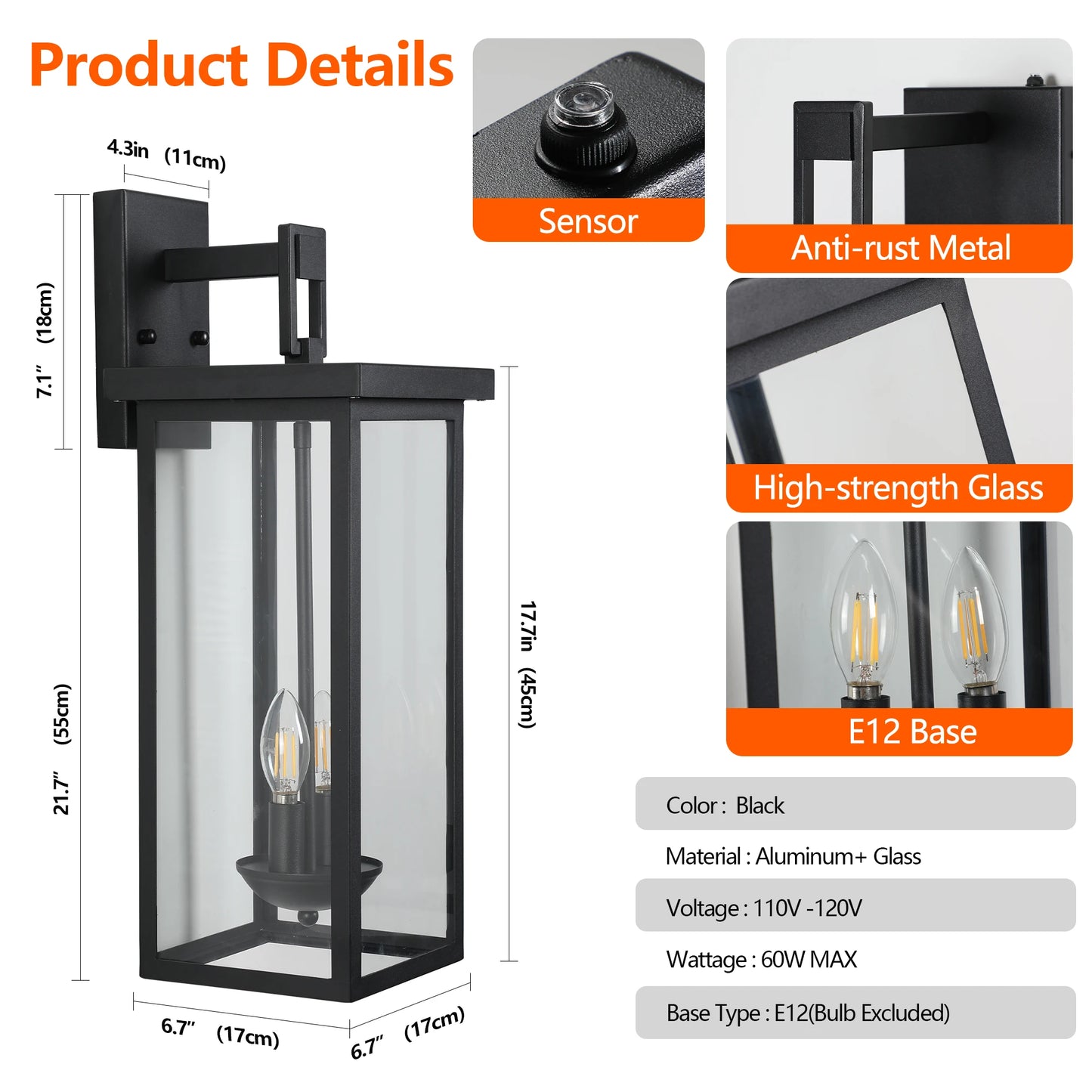 ARLGSITE Outdoor Wall Lantern Dusk to Dawn Sensor Aluminum Weatherproof